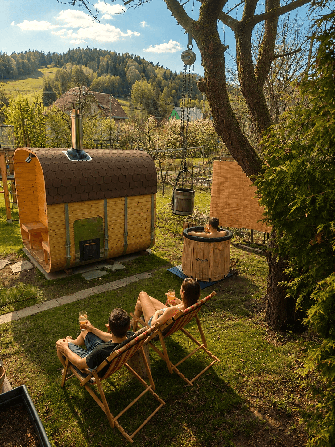 Sauna se zahradním odpočinkem a výhledem